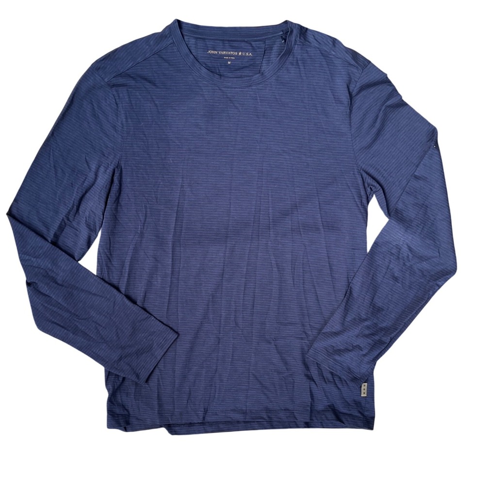 John Varvatos U.S.A. Long‎ Sleeve T-Shirt Mens Medium Blue Striped Casual